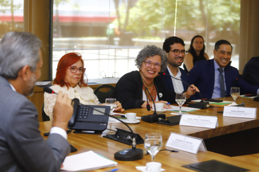 Imagem: Profª Diana Azevedo sorrindo e falando com o governador 