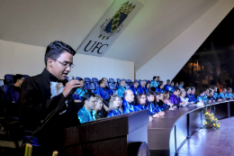 Imagem: O concludente José Diogo da Rocha Viana, do Curso de Engenharia de Alimentos, foi escolhido para falar em nome dos graduandos (Foto: Ribamar Neto)