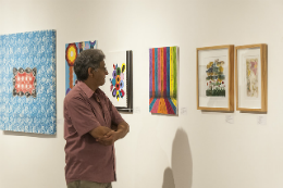 Foto de um espectador vendo a exposição NossArte