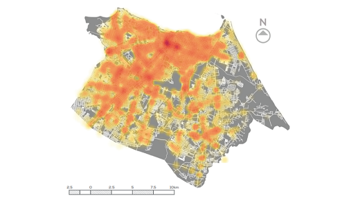 Mapa de calor mostra os acidentes de trânsito em Fortaleza em 2019, de acordo com o Anuário da Segurança Viária