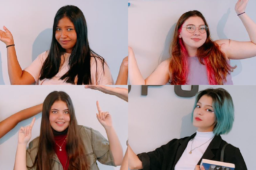 Imagem: As estudantes Luana do Vale Cavalcante, Gleice de Souza Braz, Melanie Lopes de Carvalho Leite e Ludmila Silva de Sousa em sentido horário